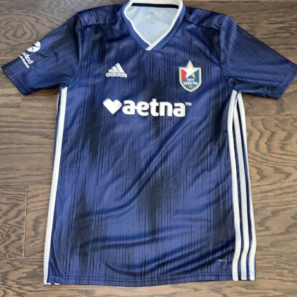 Mens North Carolina FC Soccer Blue ⚽️38 Aetna climalite jersey small S men’s